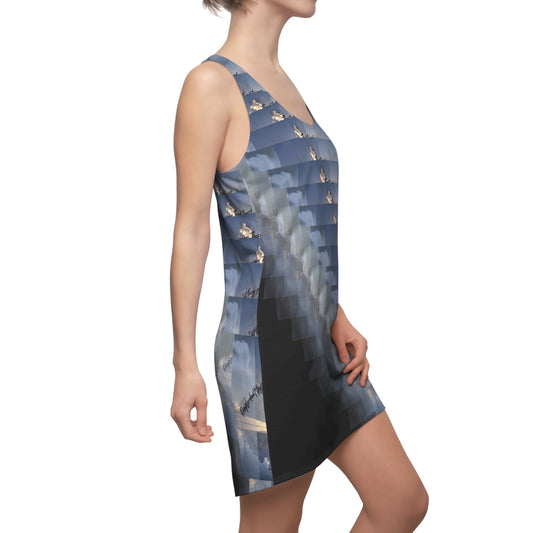 Cloudy Sky Pattern Racerback Dress, Casual Summer Dress, Beach Wear, Vacation Outfit, Boho Fashion, Nature Inspired Dress