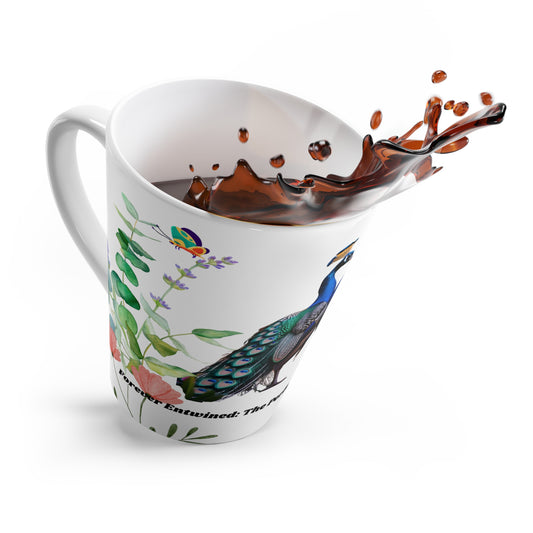 Peacock Love Latte Mug | Unique Coffee Cup for Couples, Wedding Gift Idea, Floral Design, Nature Lover's Gift, Home & Kitchen Decor