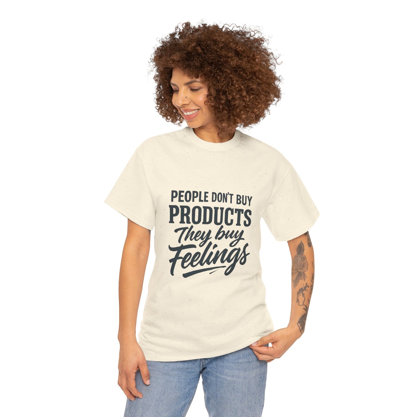 Unisex Heavy Cotton Tee: 'People Don't Buy Products, They Buy Feelings' - Casual Fashion, Gift Idea, Everyday Wear, Comfortable Style, [...]