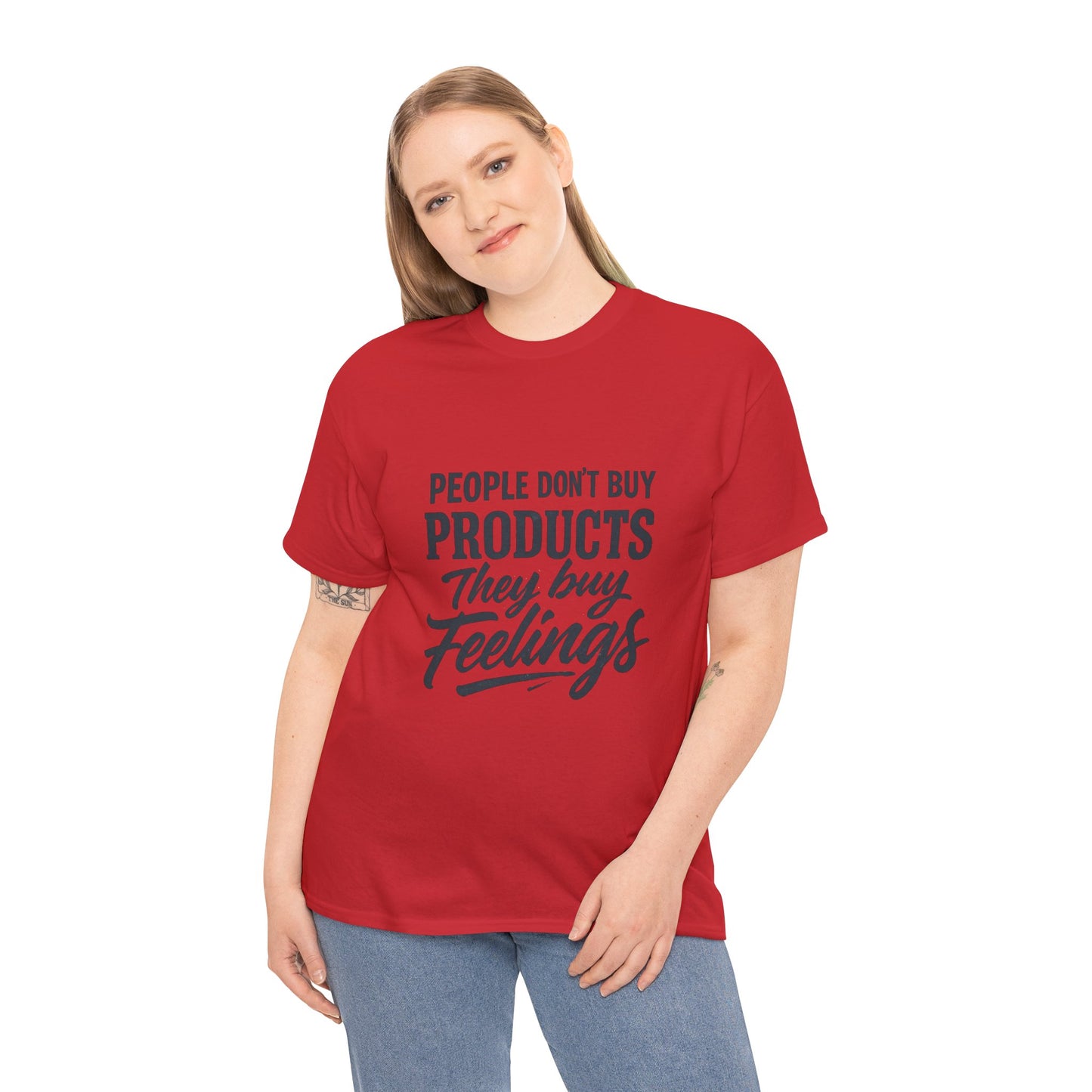 Unisex Heavy Cotton Tee: 'People Don't Buy Products, They Buy Feelings' - Casual Fashion, Gift Idea, Everyday Wear, Comfortable Style, [...]