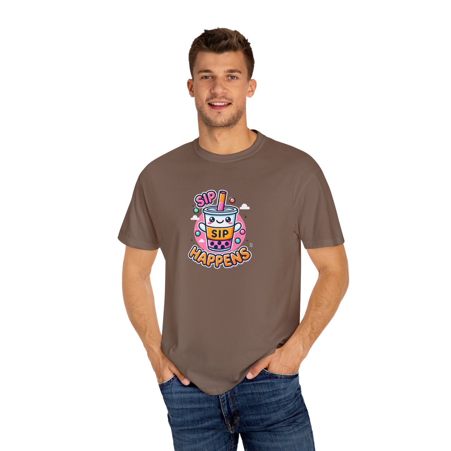 Kawaii Sip Happens T-Shirt, Cute Graphic Tee for Bubble Tea Lovers, Fun Casual Wear, Gift for Boba Tea Fans, Quirky Everyday Style