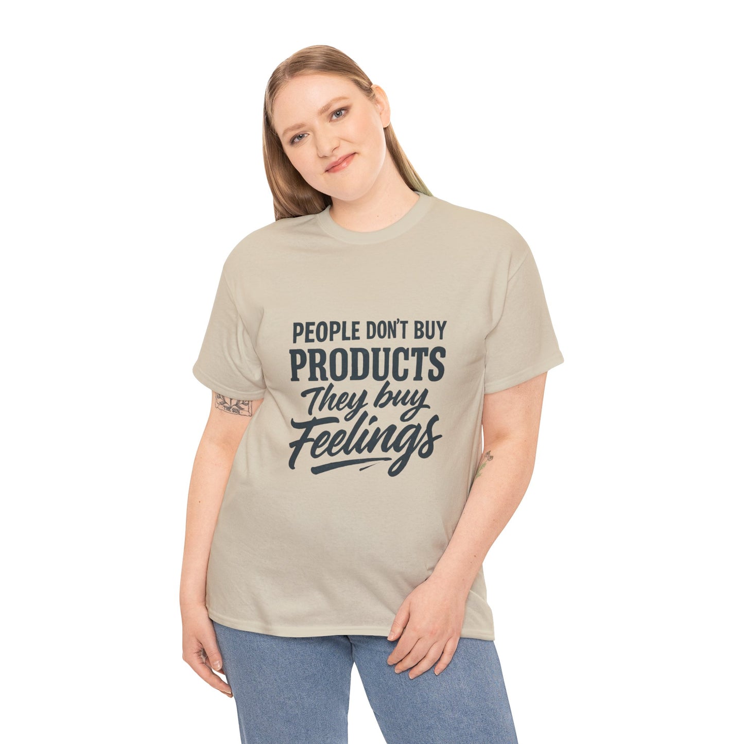 Unisex Heavy Cotton Tee: 'People Don't Buy Products, They Buy Feelings' - Casual Fashion, Gift Idea, Everyday Wear, Comfortable Style, [...]