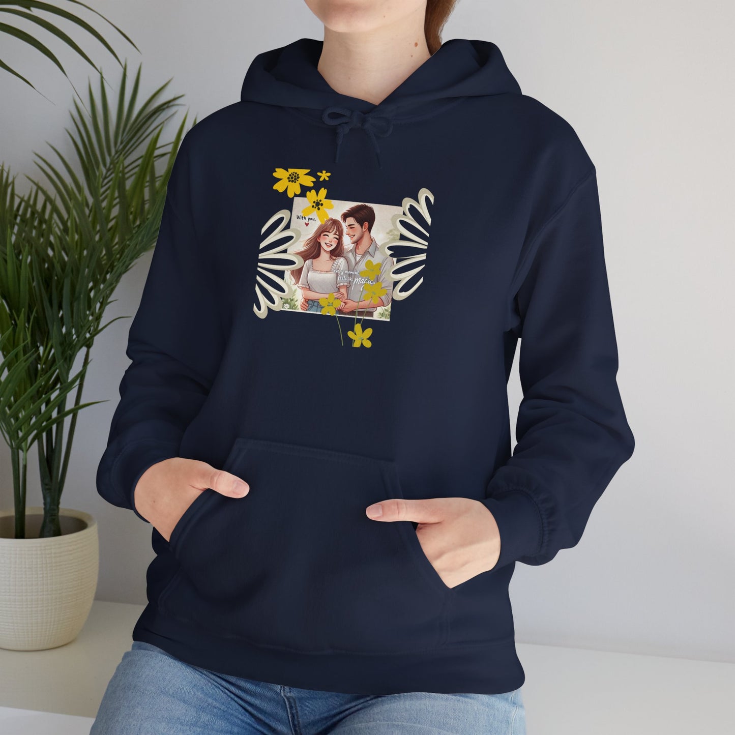 Romantic Couple Hooded Sweatshirt, Cozy Sweatshirts, Couple Gift, Valentine's Day Hoodie, Unisex Hooded Sweatshirt, Floral Hoodies