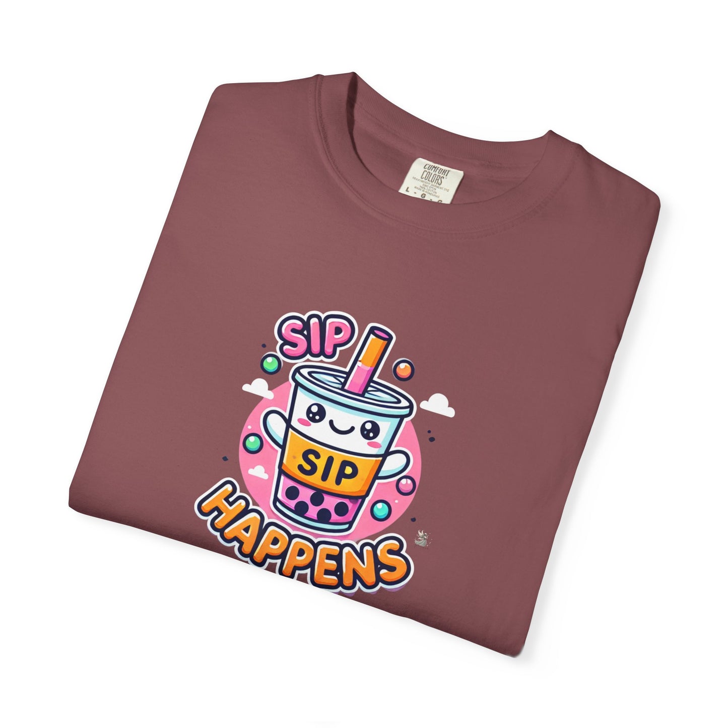 Kawaii Sip Happens T-Shirt, Cute Graphic Tee for Bubble Tea Lovers, Fun Casual Wear, Gift for Boba Tea Fans, Quirky Everyday Style