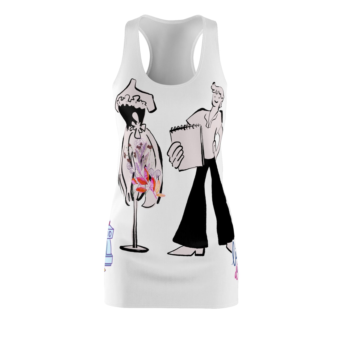 Artistic Racerback Dress for Creative Souls, Bohemian Style Dress, Summer Fashion, Gift for Artists, Unique Graphic Dress