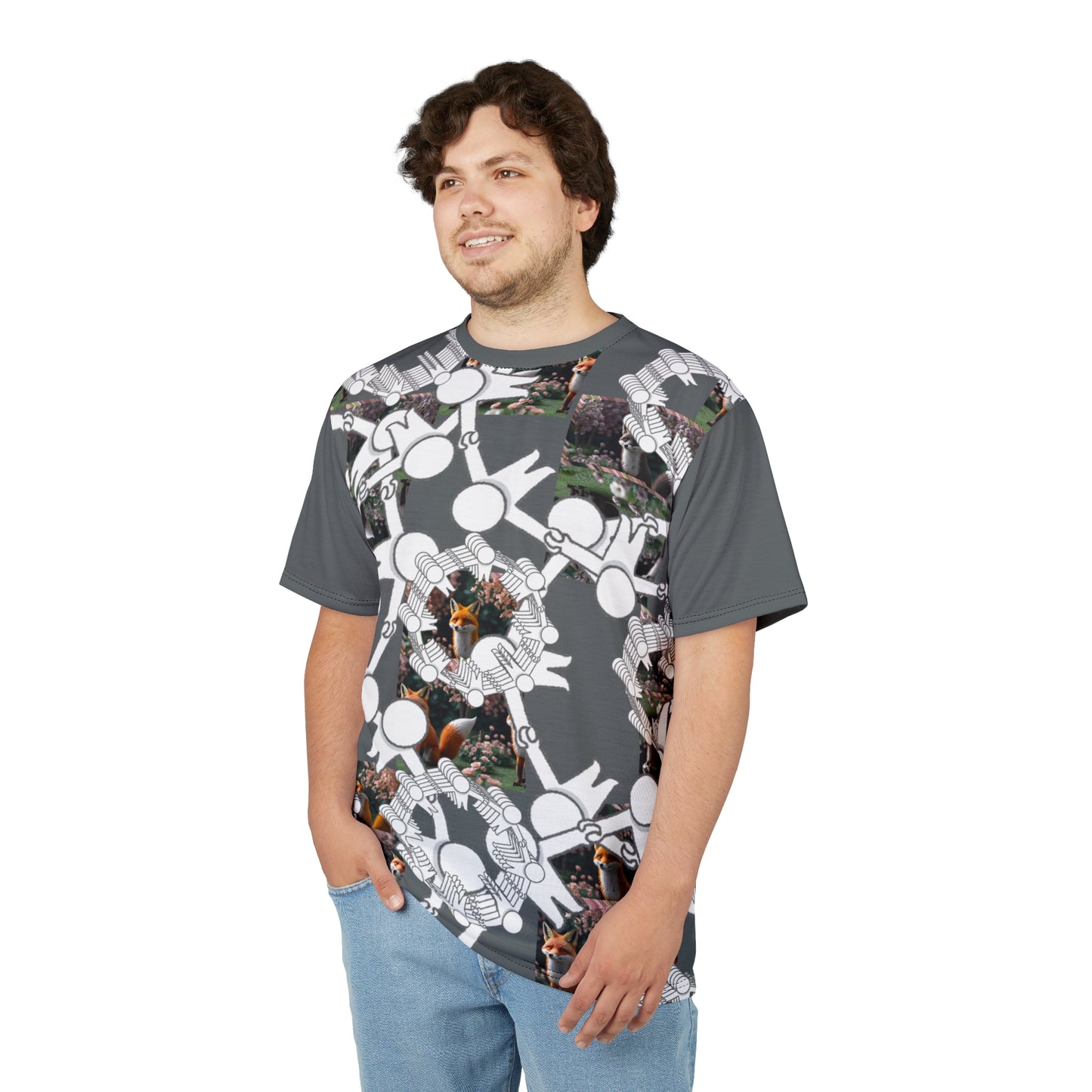 Whimsical Fox Pattern Tee, Unisex Graphic Shirt for Nature Lovers, Fun Gift for Birthdays, Casual Summer Wear, Eco-Friendly Style