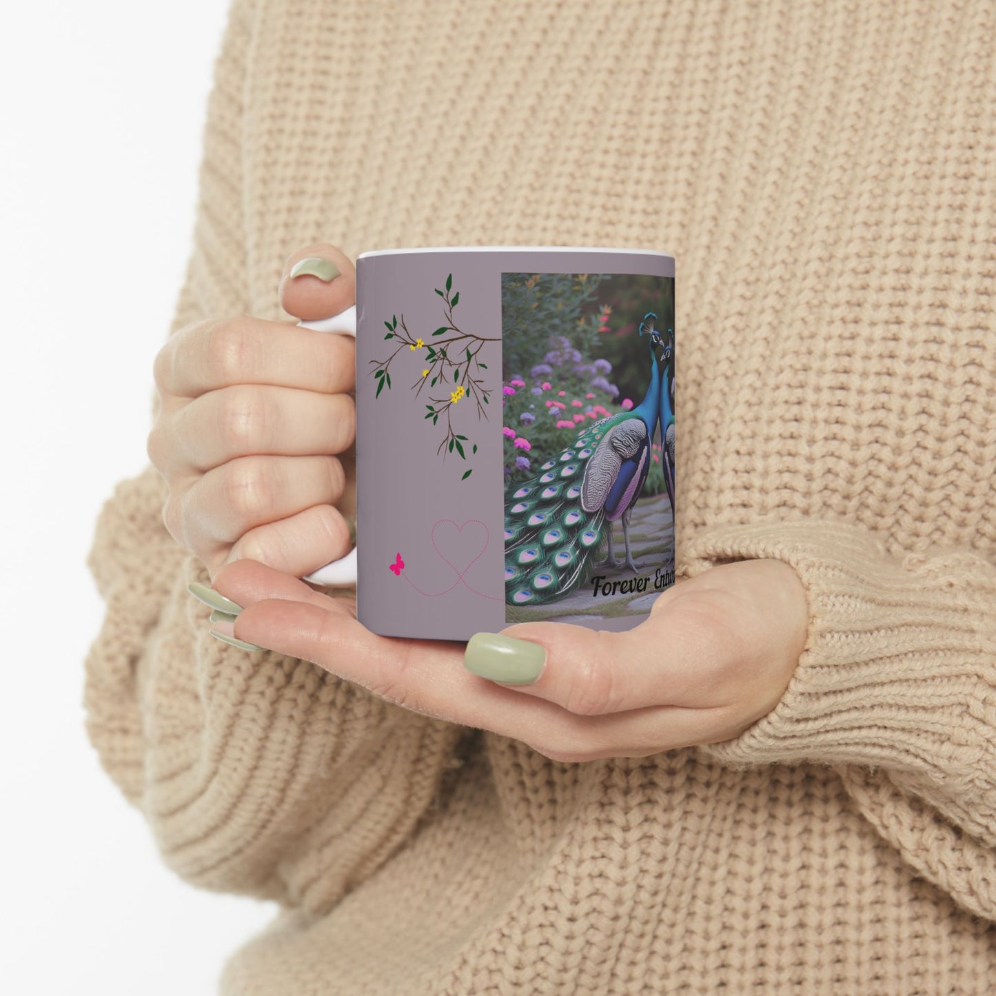Peacock Love Ceramic Mug - Forever Entwined, Gift for Couples, Wedding, Anniversary, Home Decor, Nature Lovers