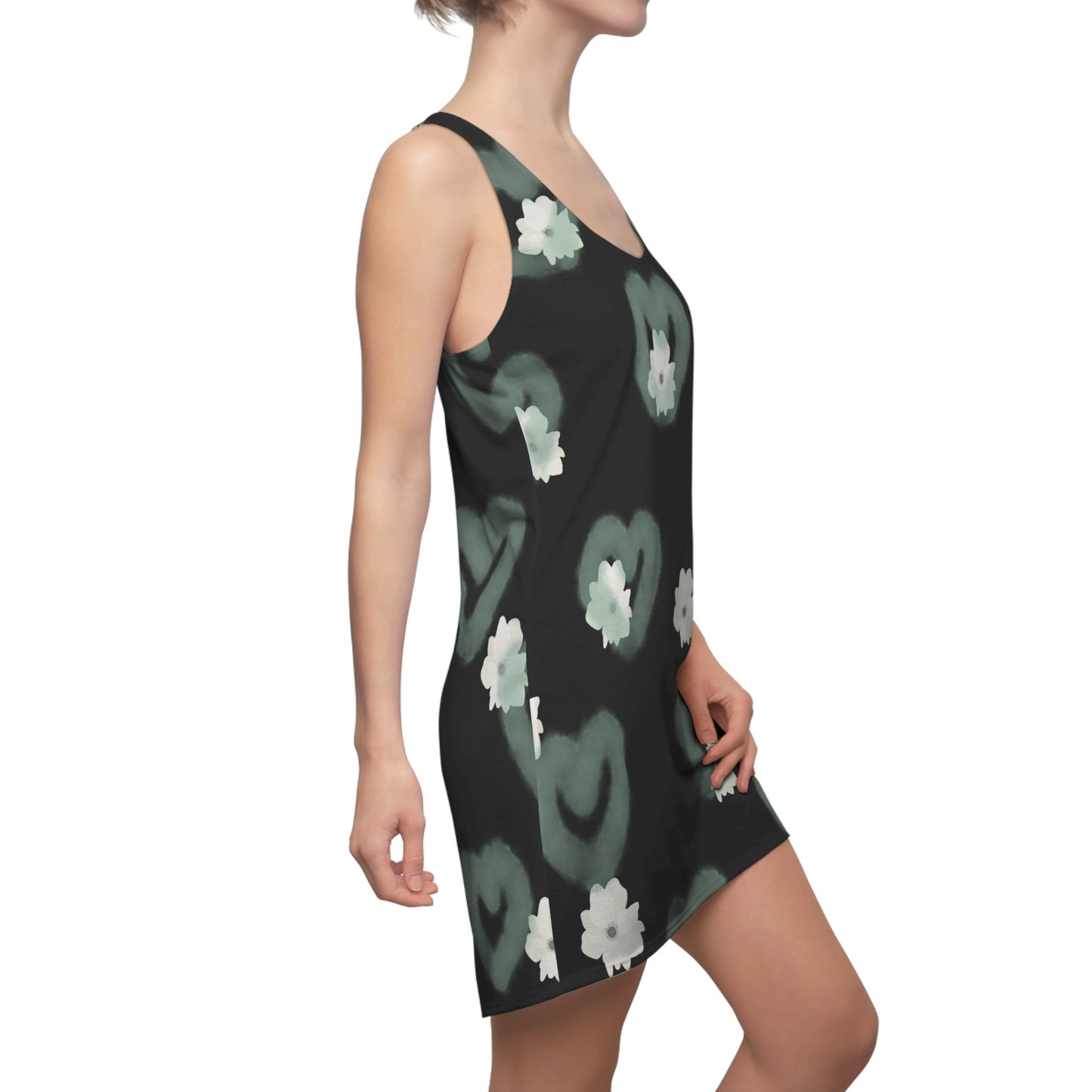 Heart Blossoms Racerback Dress | Floral Summer Dress, Casual Outfit, Beachwear, Gift for Her, Party Dress