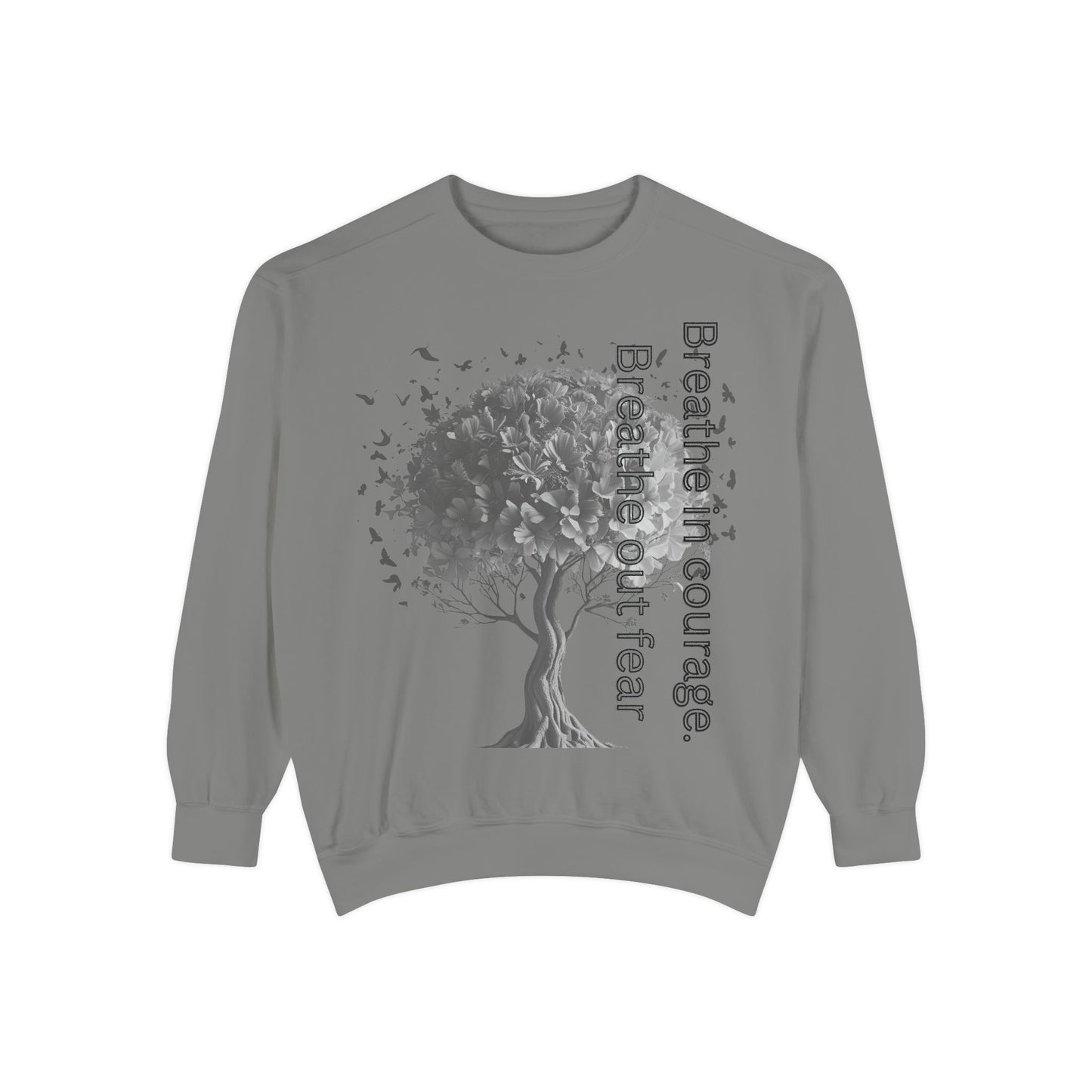 Inspirational Sweatshirt, Cozy Garment-Dyed Sweater, Gift for Nature Lovers, Motivational Apparel, Breathe Design Hoodie, Relaxed Fit Layer