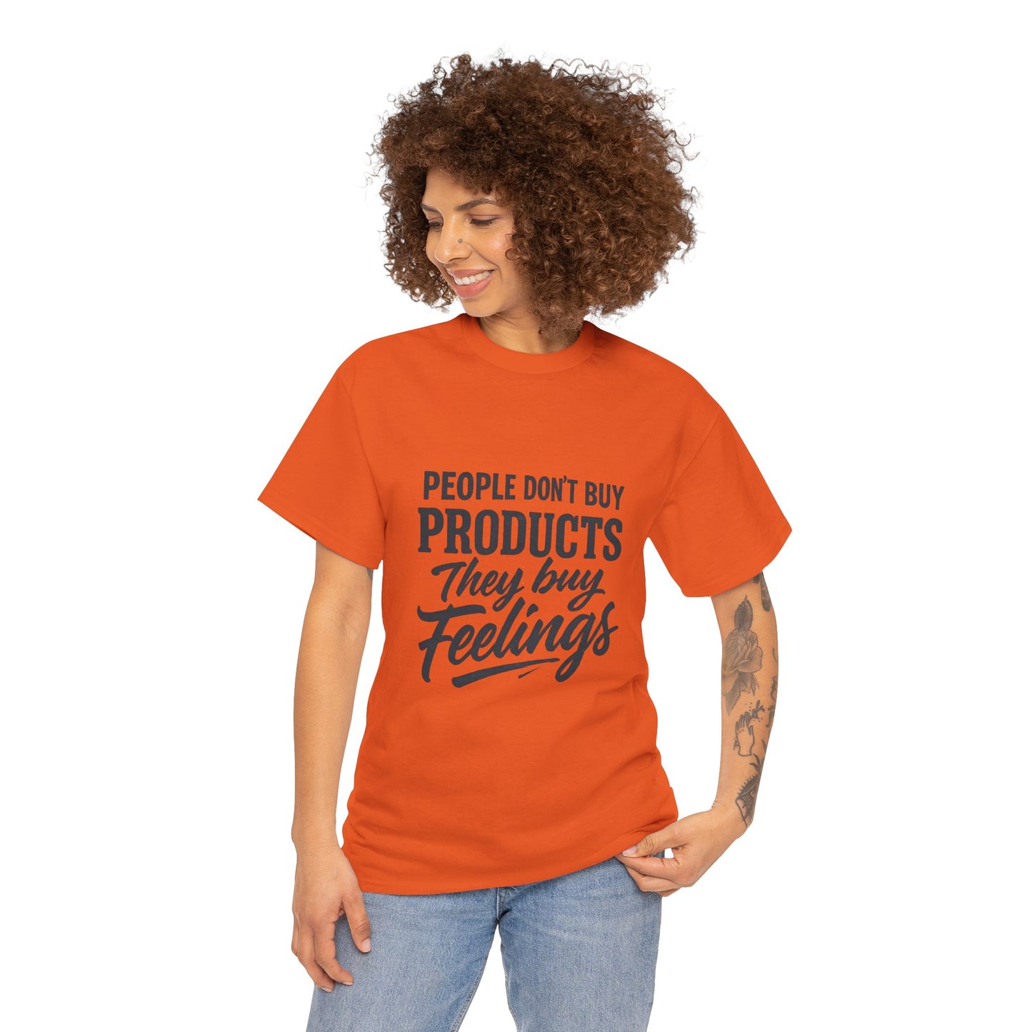 Unisex Heavy Cotton Tee: 'People Don't Buy Products, They Buy Feelings' - Casual Fashion, Gift Idea, Everyday Wear, Comfortable Style, [...]