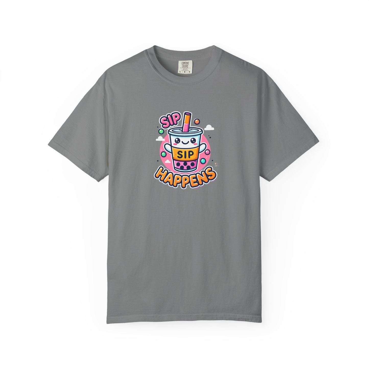 Kawaii Sip Happens T-Shirt, Cute Graphic Tee for Bubble Tea Lovers, Fun Casual Wear, Gift for Boba Tea Fans, Quirky Everyday Style