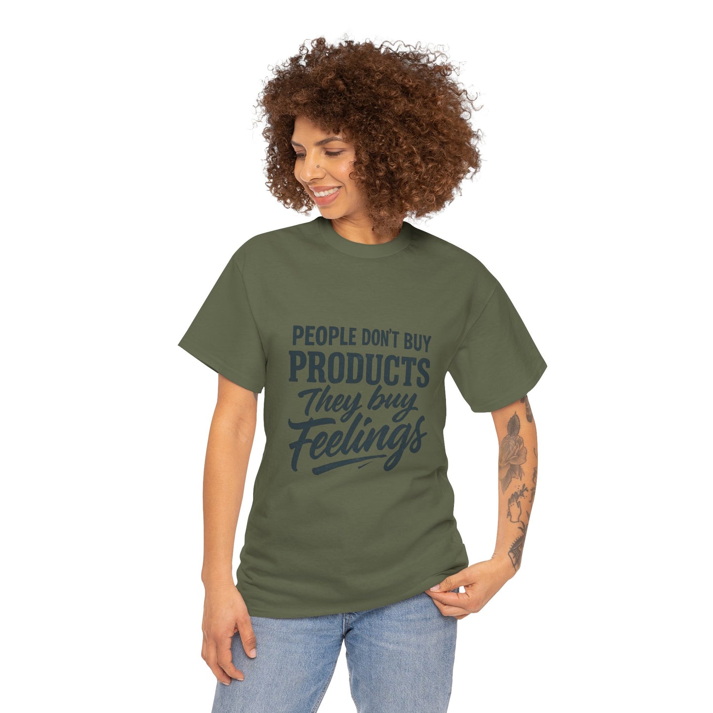Unisex Heavy Cotton Tee: 'People Don't Buy Products, They Buy Feelings' - Casual Fashion, Gift Idea, Everyday Wear, Comfortable Style, [...]