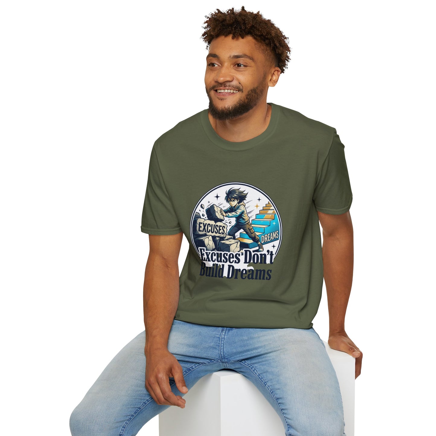 Excuses Don't Build Dreams T-Shirt — Motivational Skateboard Graphic Tee