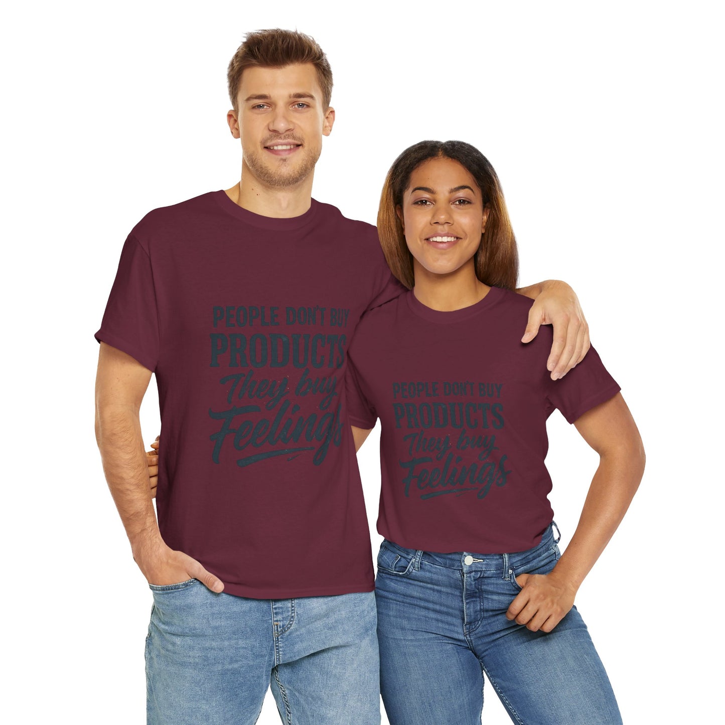 Unisex Heavy Cotton Tee: 'People Don't Buy Products, They Buy Feelings' - Casual Fashion, Gift Idea, Everyday Wear, Comfortable Style, [...]