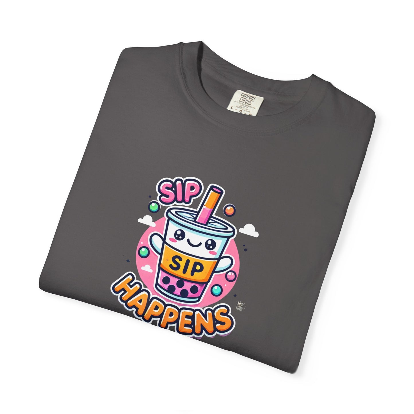 Kawaii Sip Happens T-Shirt, Cute Graphic Tee for Bubble Tea Lovers, Fun Casual Wear, Gift for Boba Tea Fans, Quirky Everyday Style