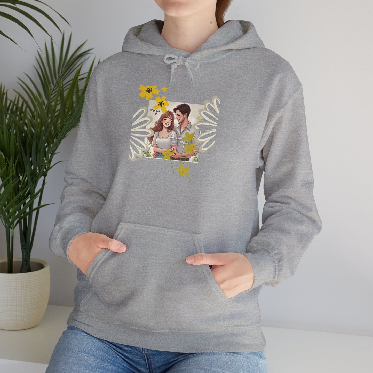 Romantic Couple Hooded Sweatshirt, Cozy Sweatshirts, Couple Gift, Valentine's Day Hoodie, Unisex Hooded Sweatshirt, Floral Hoodies