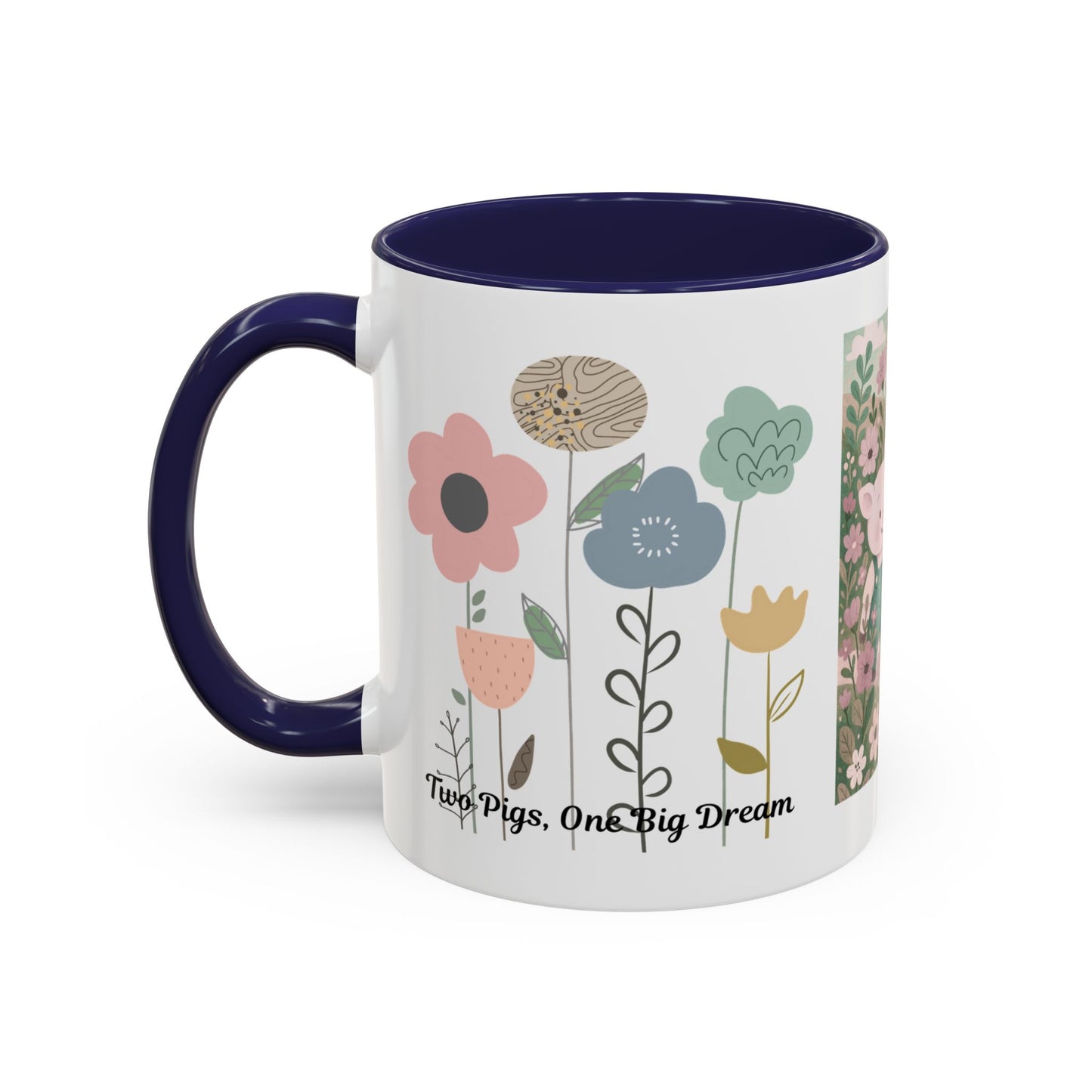 Charming Piggy Coffee Mug, Cute Animal Tea Cup, Floral Design Drinkware, Gift for Animal Lovers, Kitchen Decor, Unique Birthday Gift