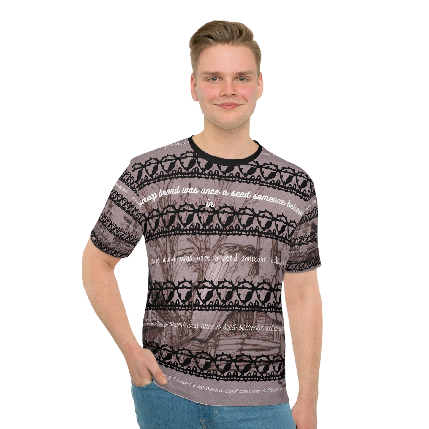 Artistic Affirmation T-Shirt, Inspirational Tee, AOP Graphic Shirt, Unique Men's Fashion, Motivational Top, Casual Wear