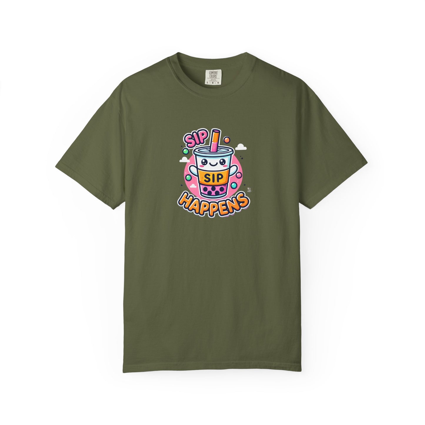 Kawaii Sip Happens T-Shirt, Cute Graphic Tee for Bubble Tea Lovers, Fun Casual Wear, Gift for Boba Tea Fans, Quirky Everyday Style