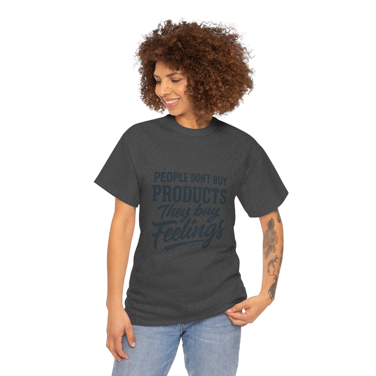 Unisex Heavy Cotton Tee: 'People Don't Buy Products, They Buy Feelings' - Casual Fashion, Gift Idea, Everyday Wear, Comfortable Style, [...]