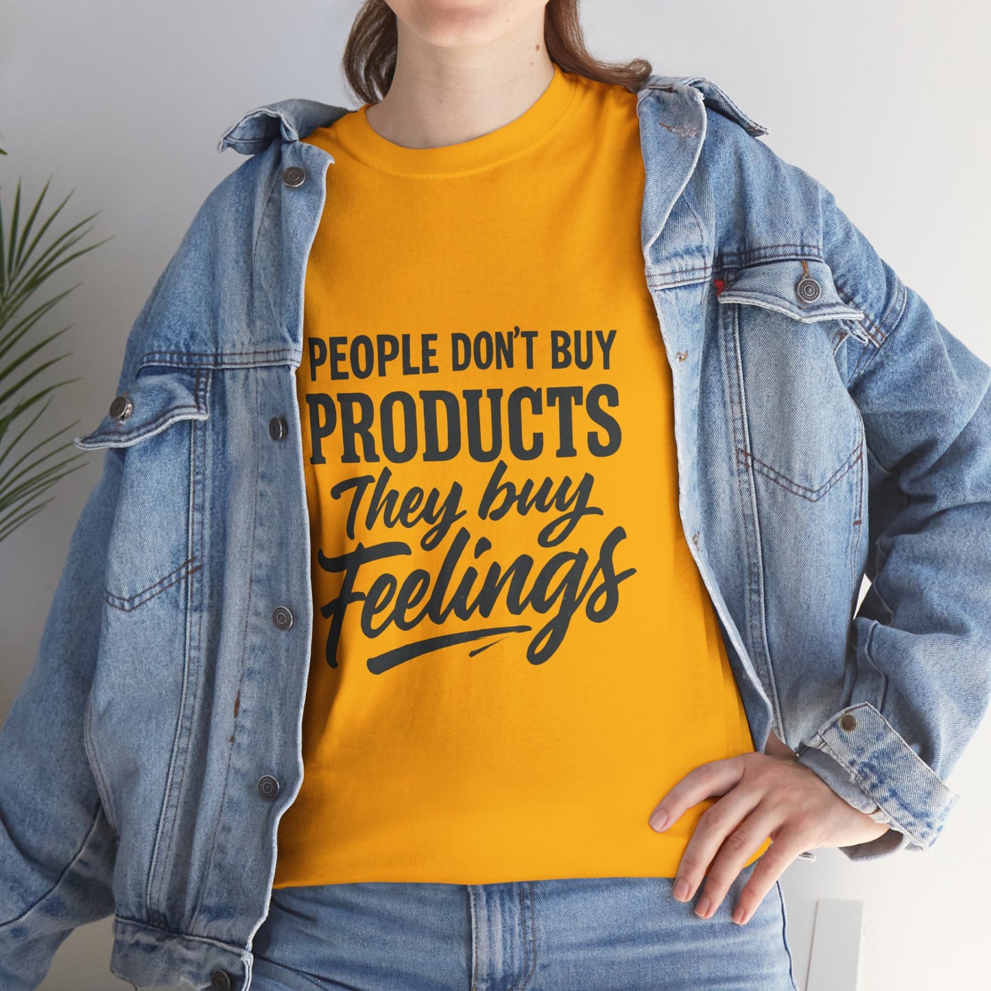 Unisex Heavy Cotton Tee: 'People Don't Buy Products, They Buy Feelings' - Casual Fashion, Gift Idea, Everyday Wear, Comfortable Style, [...]