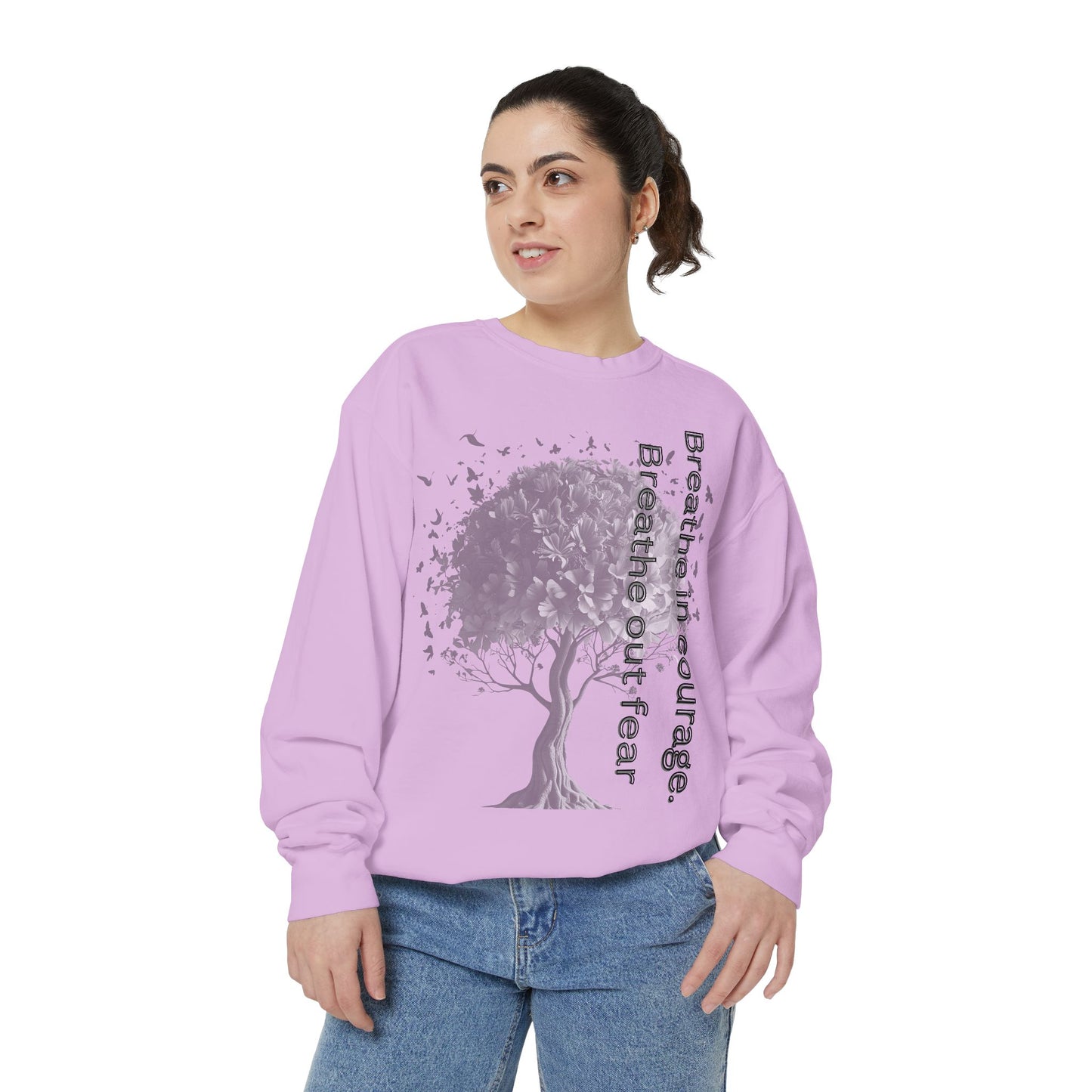 Inspirational Sweatshirt, Cozy Garment-Dyed Sweater, Gift for Nature Lovers, Motivational Apparel, Breathe Design Hoodie, Relaxed Fit Layer