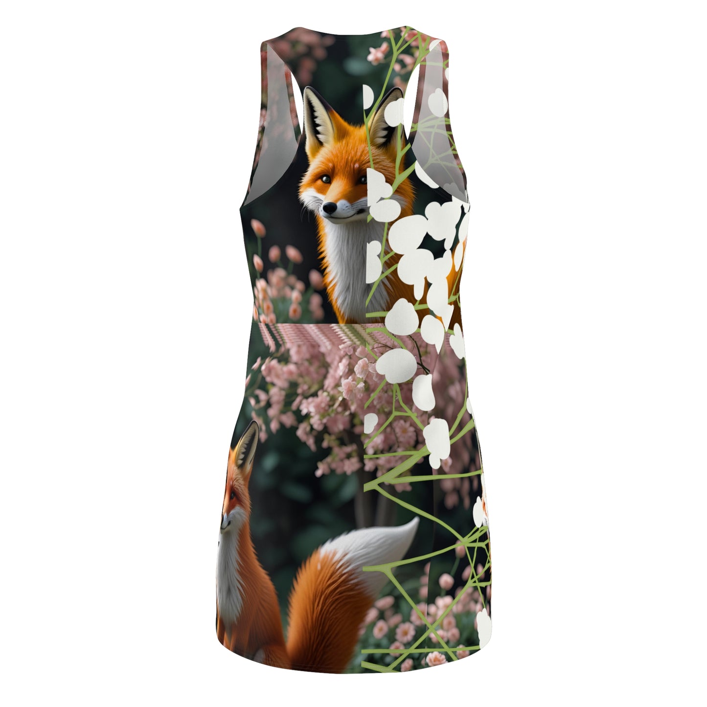 Floral Fox Racerback Dress, Whimsical Summer Dress, Woodland Animal Apparel, Perfect for Outdoor Events, Gift for Nature Lovers
