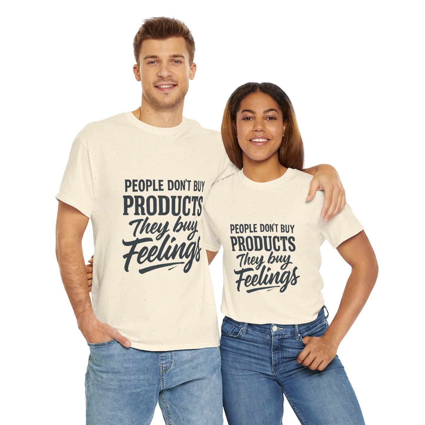 Unisex Heavy Cotton Tee: 'People Don't Buy Products, They Buy Feelings' - Casual Fashion, Gift Idea, Everyday Wear, Comfortable Style, [...]