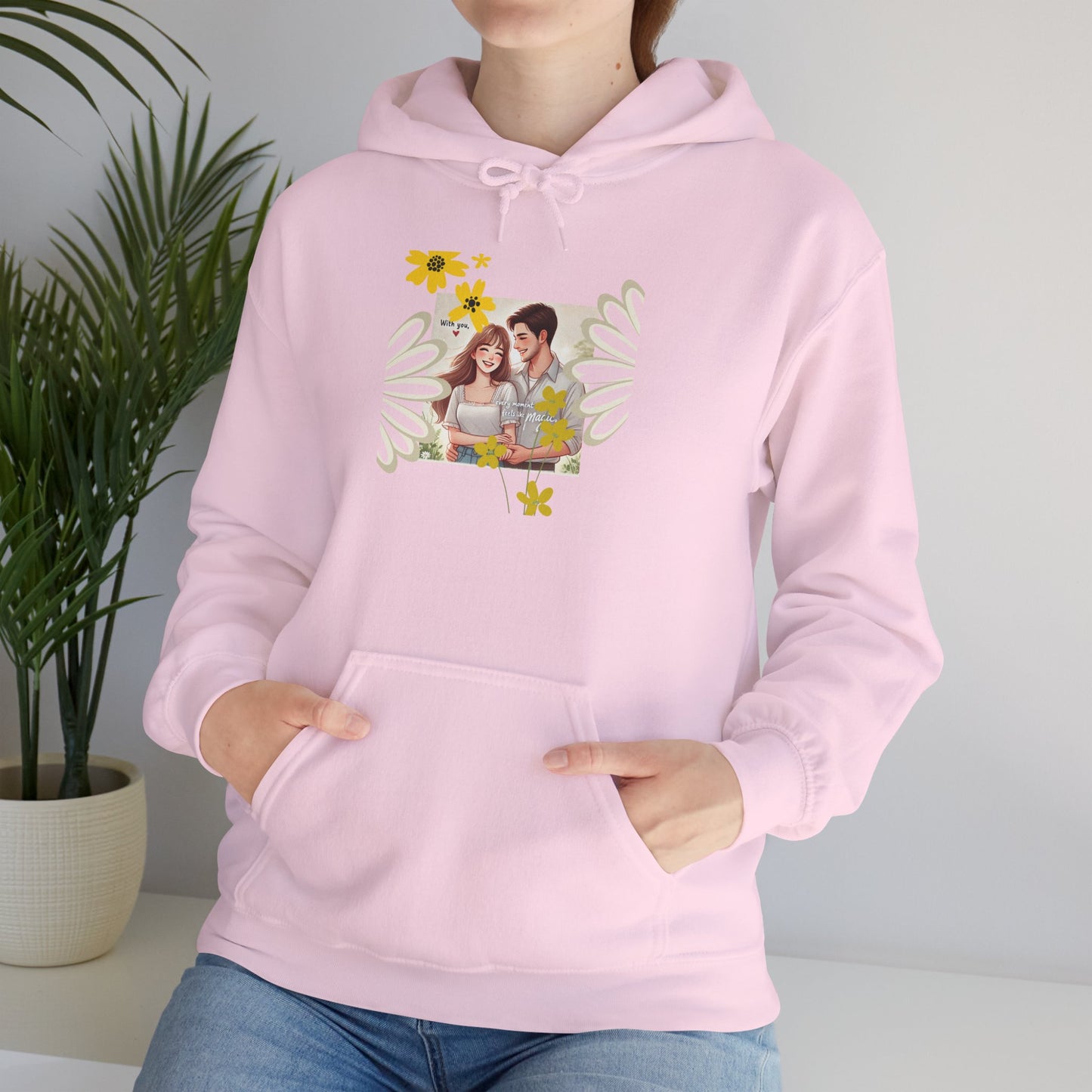 Romantic Couple Hooded Sweatshirt, Cozy Sweatshirts, Couple Gift, Valentine's Day Hoodie, Unisex Hooded Sweatshirt, Floral Hoodies
