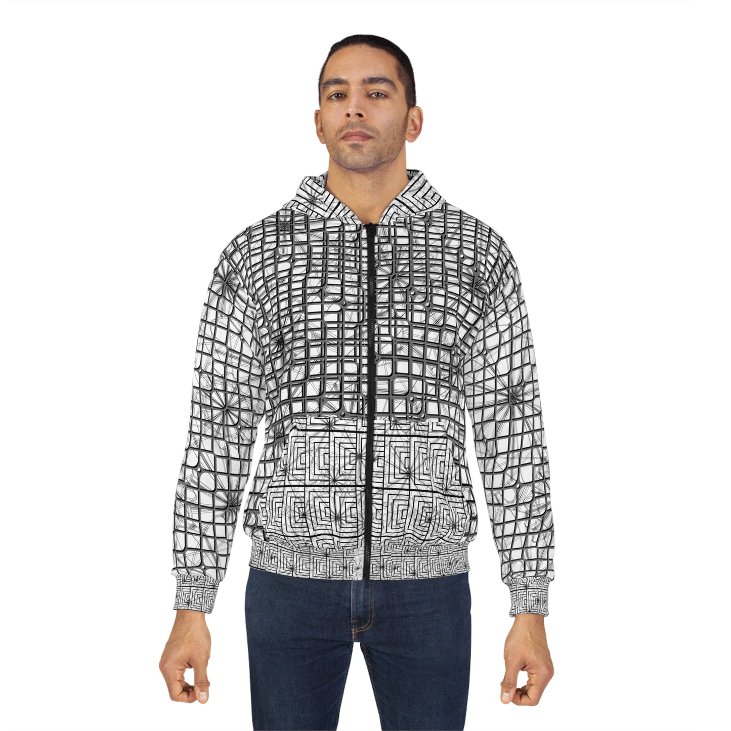 Stylish Geometric Zip Hoodie - Perfect Gift for Art Lovers, Casual Wear, Relaxation, Unisex Fashion, Street Style