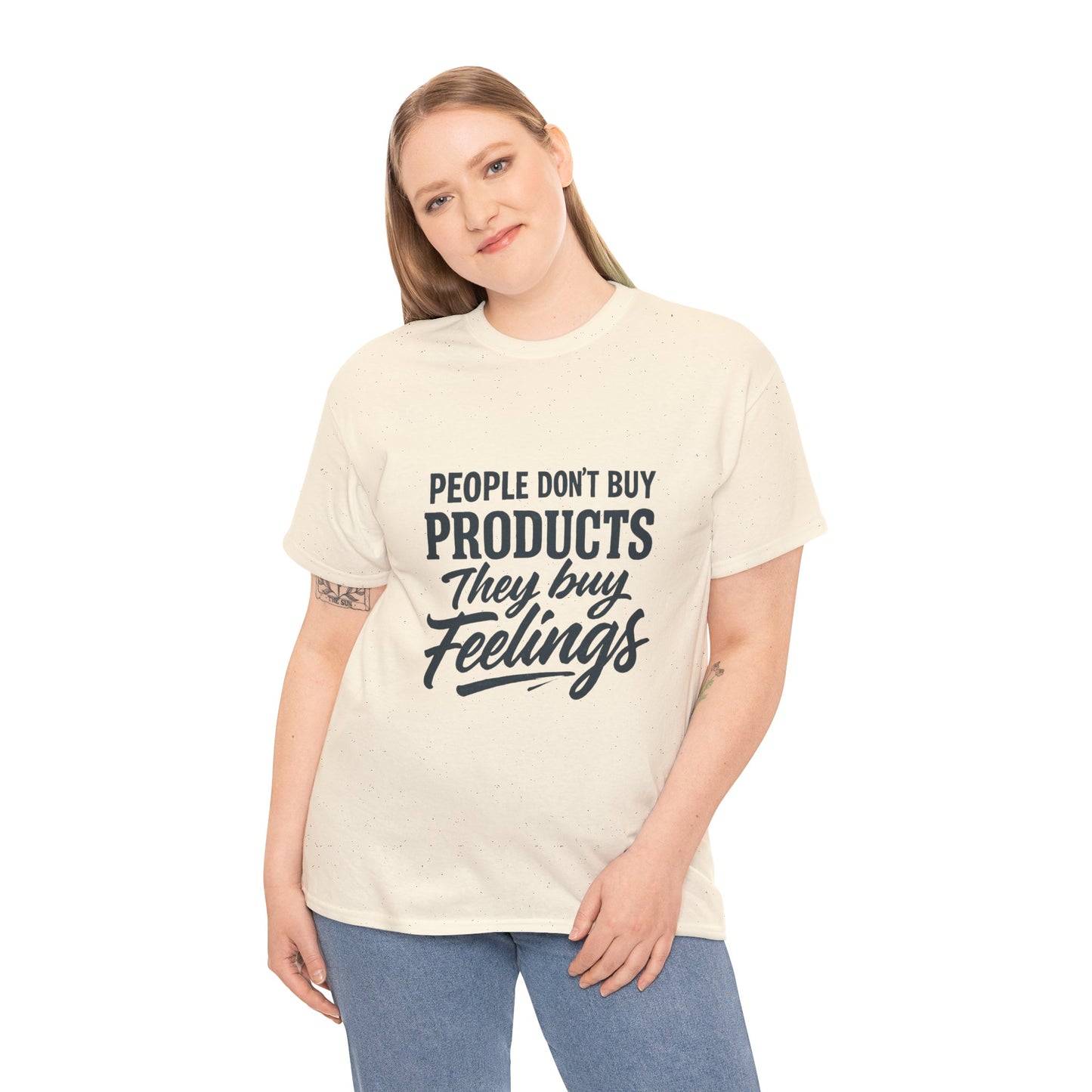 Unisex Heavy Cotton Tee: 'People Don't Buy Products, They Buy Feelings' - Casual Fashion, Gift Idea, Everyday Wear, Comfortable Style, [...]