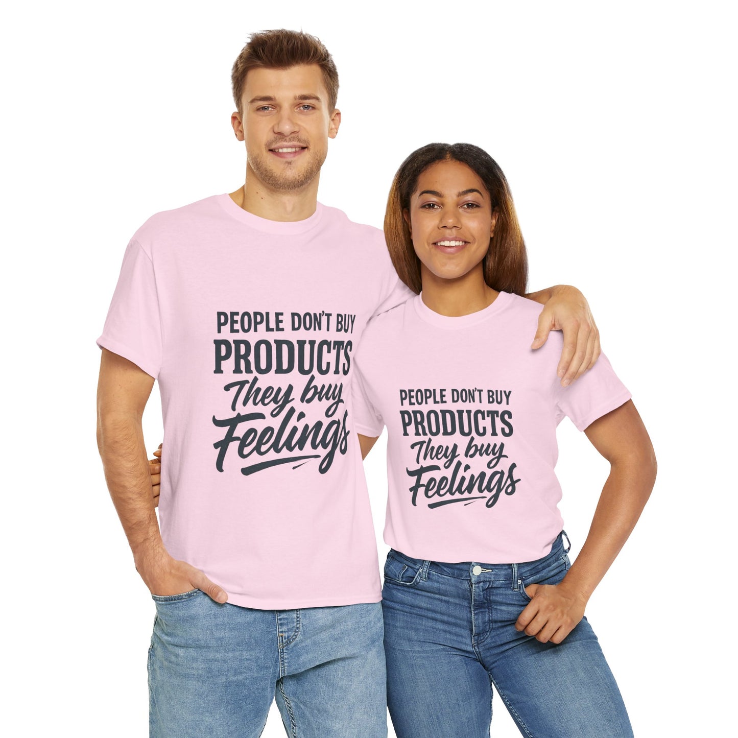 Unisex Heavy Cotton Tee: 'People Don't Buy Products, They Buy Feelings' - Casual Fashion, Gift Idea, Everyday Wear, Comfortable Style, [...]
