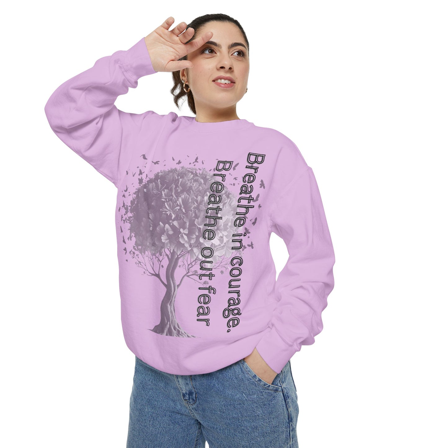 Inspirational Sweatshirt, Cozy Garment-Dyed Sweater, Gift for Nature Lovers, Motivational Apparel, Breathe Design Hoodie, Relaxed Fit Layer