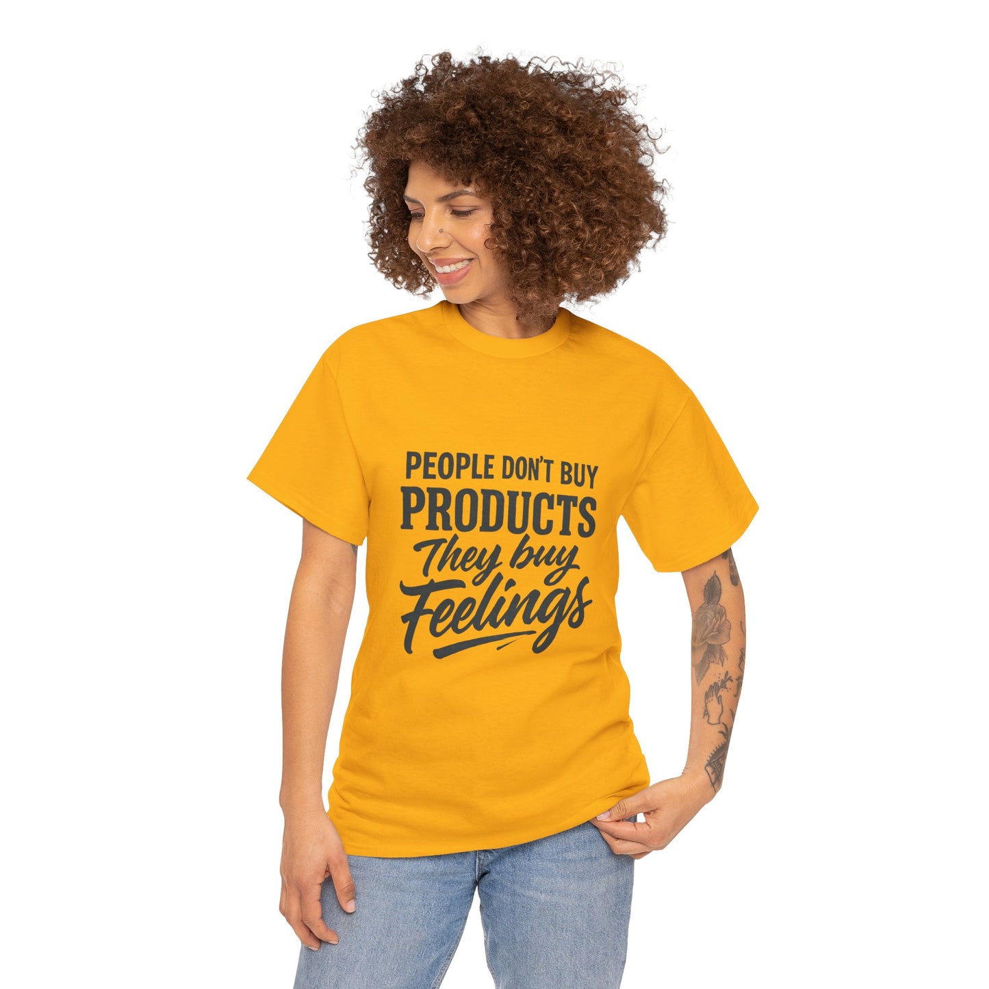 Unisex Heavy Cotton Tee: 'People Don't Buy Products, They Buy Feelings' - Casual Fashion, Gift Idea, Everyday Wear, Comfortable Style, [...]