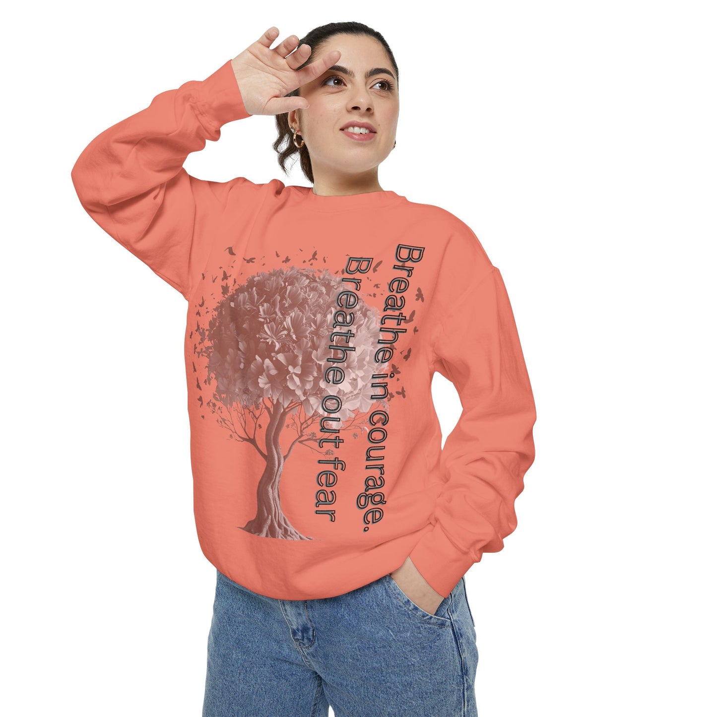 Inspirational Sweatshirt, Cozy Garment-Dyed Sweater, Gift for Nature Lovers, Motivational Apparel, Breathe Design Hoodie, Relaxed Fit Layer