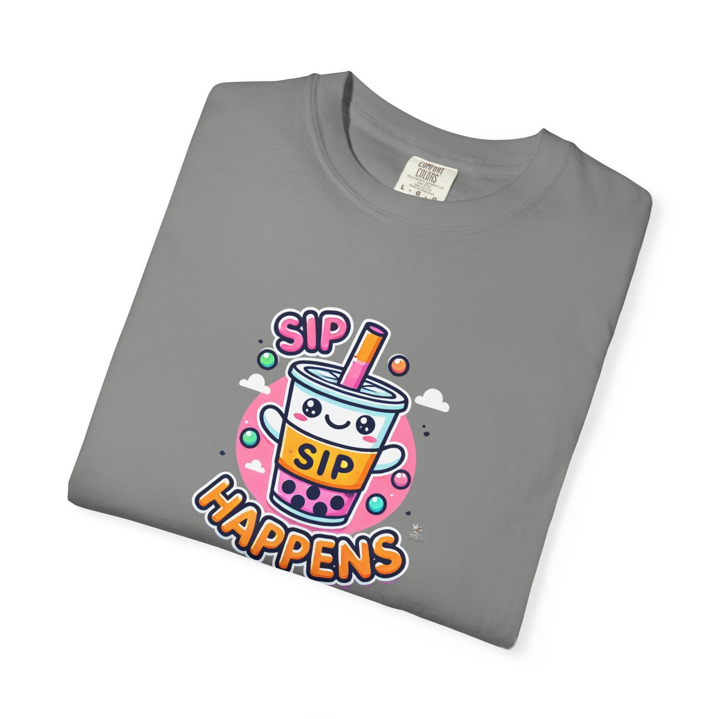 Kawaii Sip Happens T-Shirt, Cute Graphic Tee for Bubble Tea Lovers, Fun Casual Wear, Gift for Boba Tea Fans, Quirky Everyday Style