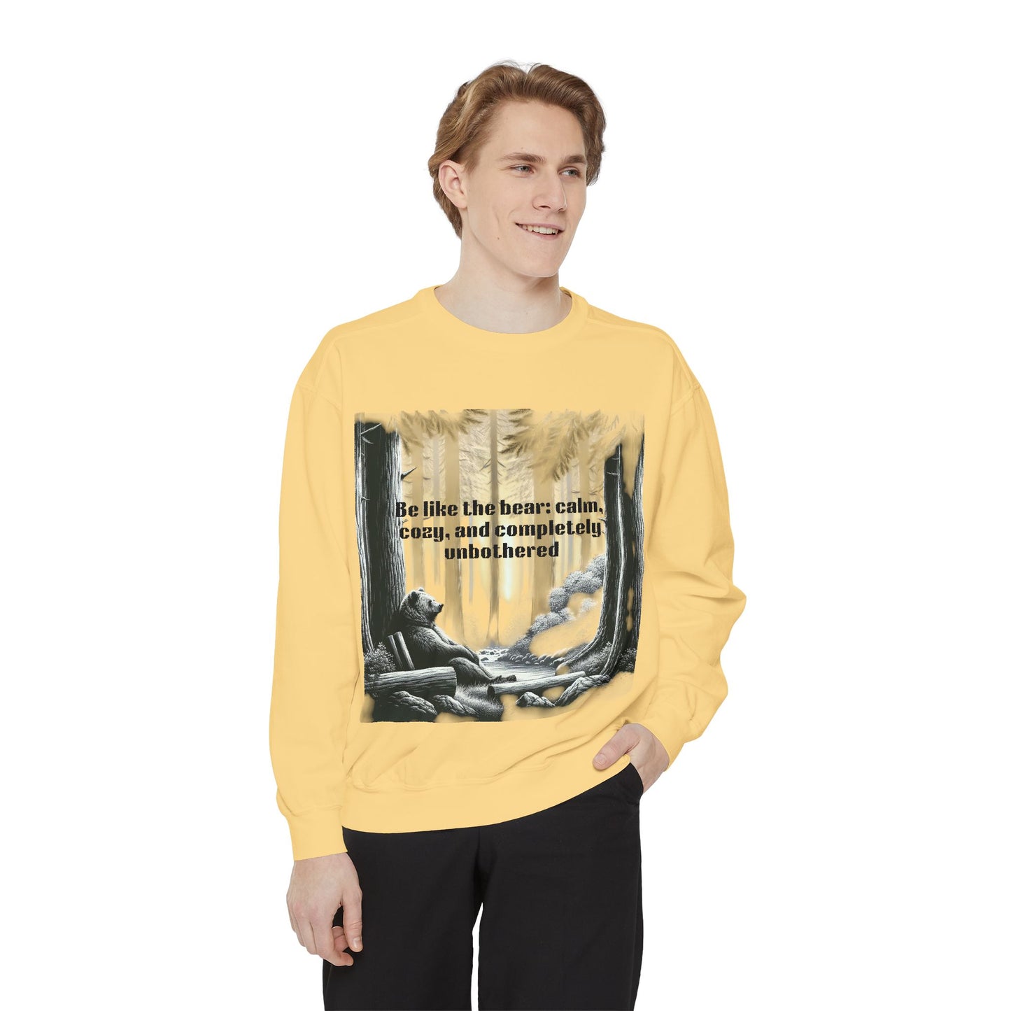 Bear Calm Sweatshirt | Unisex Garment-Dyed Cozy Crew | Inspirational Nature Apparel | Perfect Gift for Outdoor Lovers