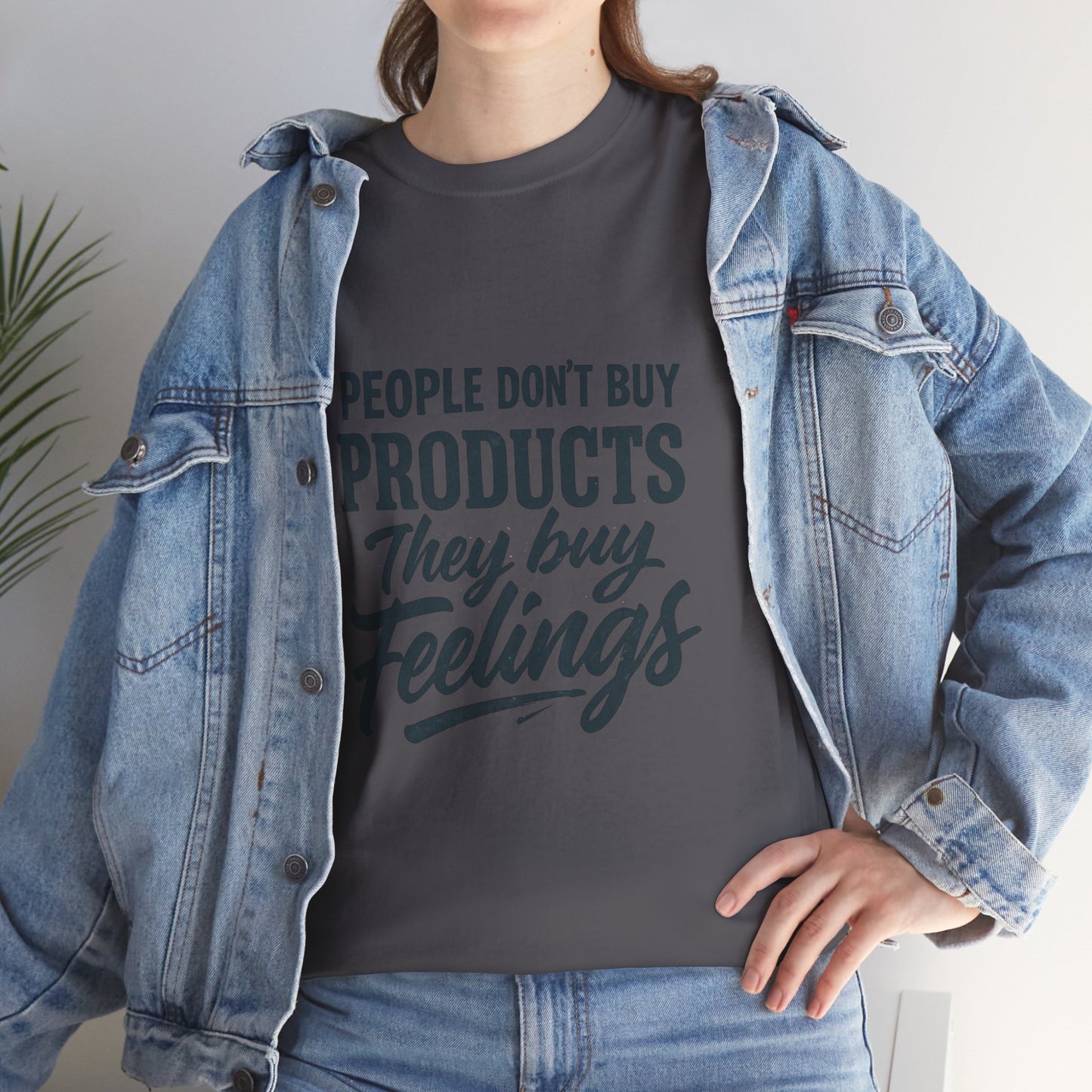 Unisex Heavy Cotton Tee: 'People Don't Buy Products, They Buy Feelings' - Casual Fashion, Gift Idea, Everyday Wear, Comfortable Style, [...]