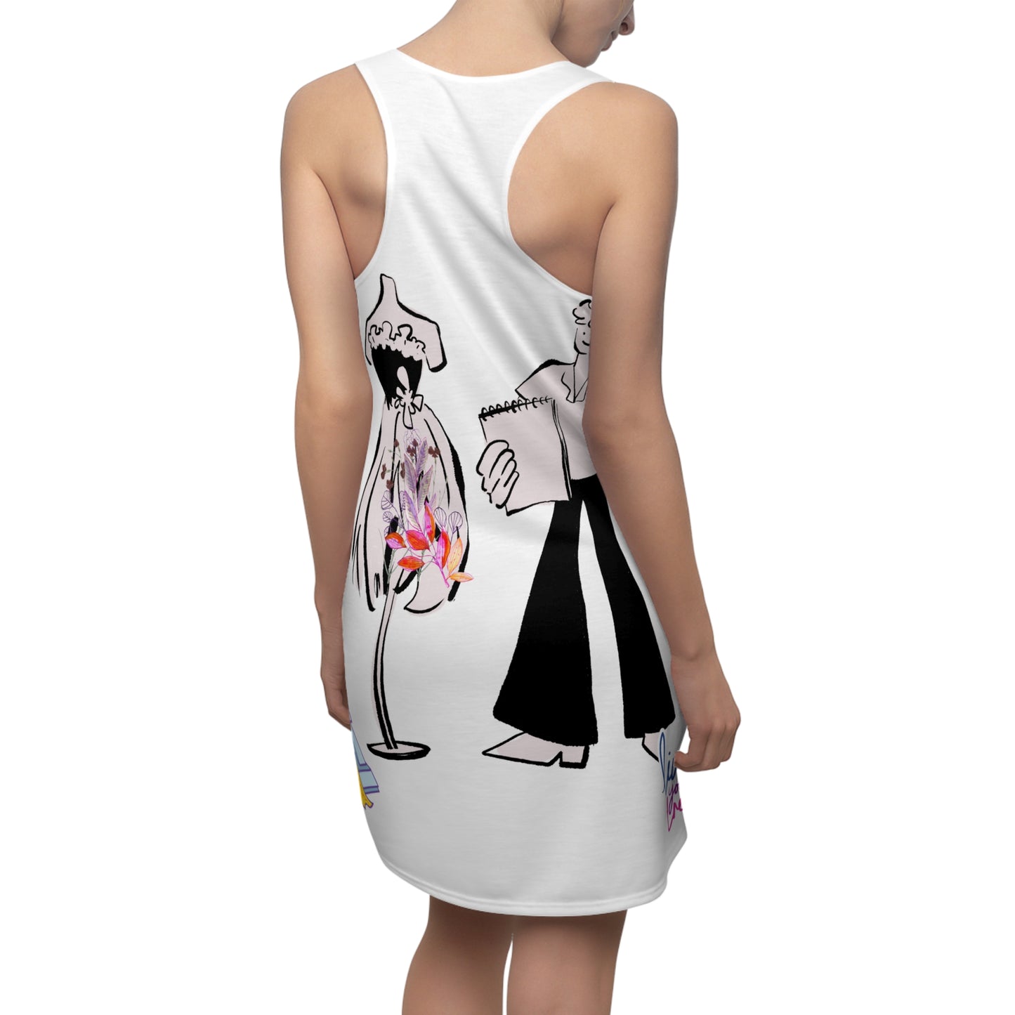 Artistic Racerback Dress for Creative Souls, Bohemian Style Dress, Summer Fashion, Gift for Artists, Unique Graphic Dress