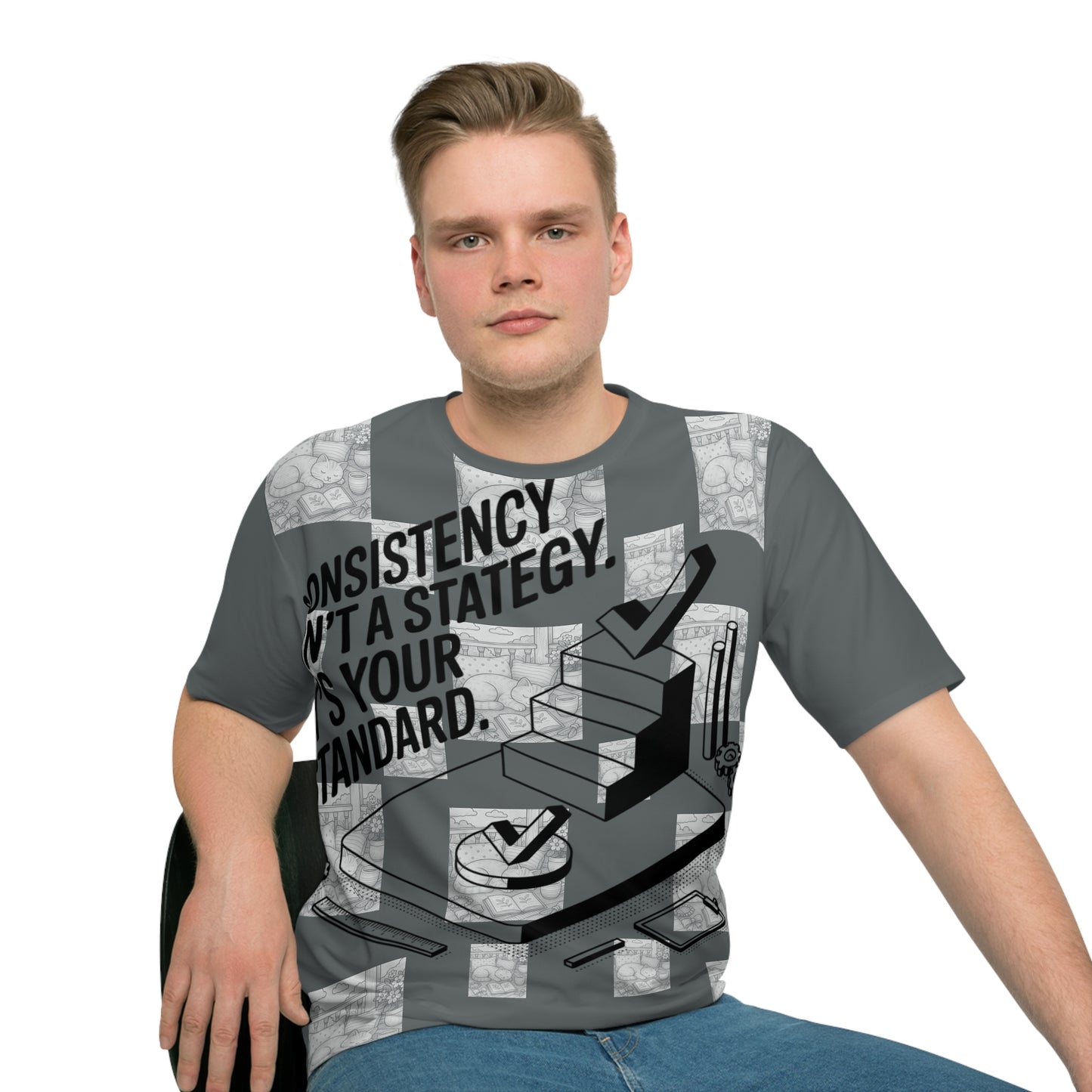 Men's T-Shirt, Black & White Pattern, Stylish Tee, Loose Fit Shirt, Casual Top, Graphic Design Shirt
