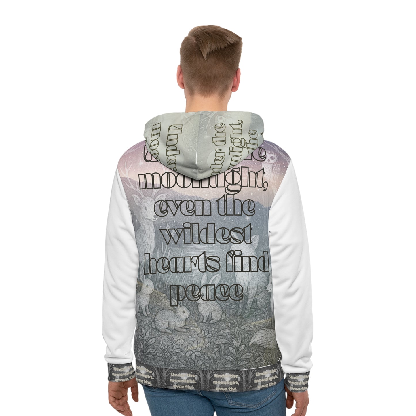 Moonlit Wonderland Hoodie, Cozy Rabbit Design, Inspirational Quote, Gift for Nature Lovers, Perfect for Relaxation & Adventures