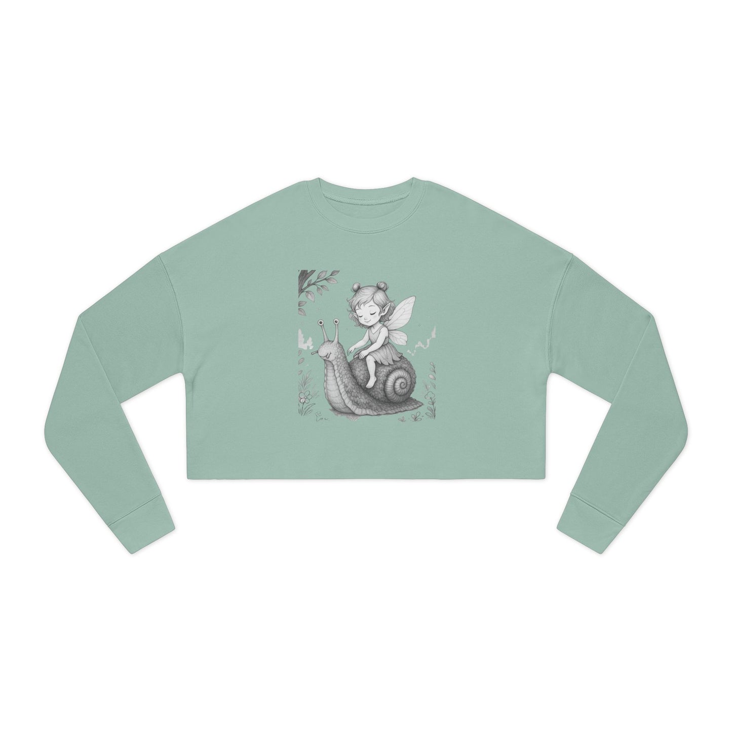 Whimsical Fairy Snail Cropped Sweatshirt, Cute Cozy Top for Women, Perfect Gift for Birthdays, Vintage Aesthetic, Fall Fashion