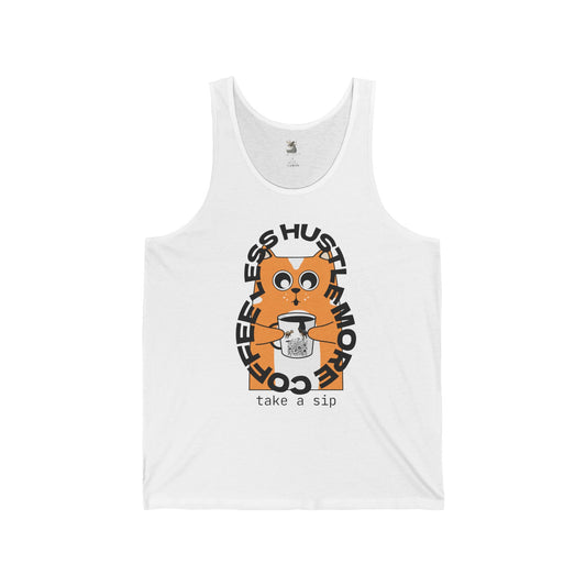 Cute Cat Coffee Tank, Funny Cat Lover's Jersey Tank, Summer Top, Gift for Cat Lovers, Casual Style Tank Top
