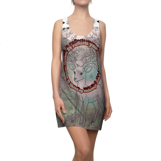 Women's Nature-Inspired Racerback Dress, Boho Summer Dress, Festival Outfit, Eco-Friendly Fashion, Ideal for Outdoor Gatherings