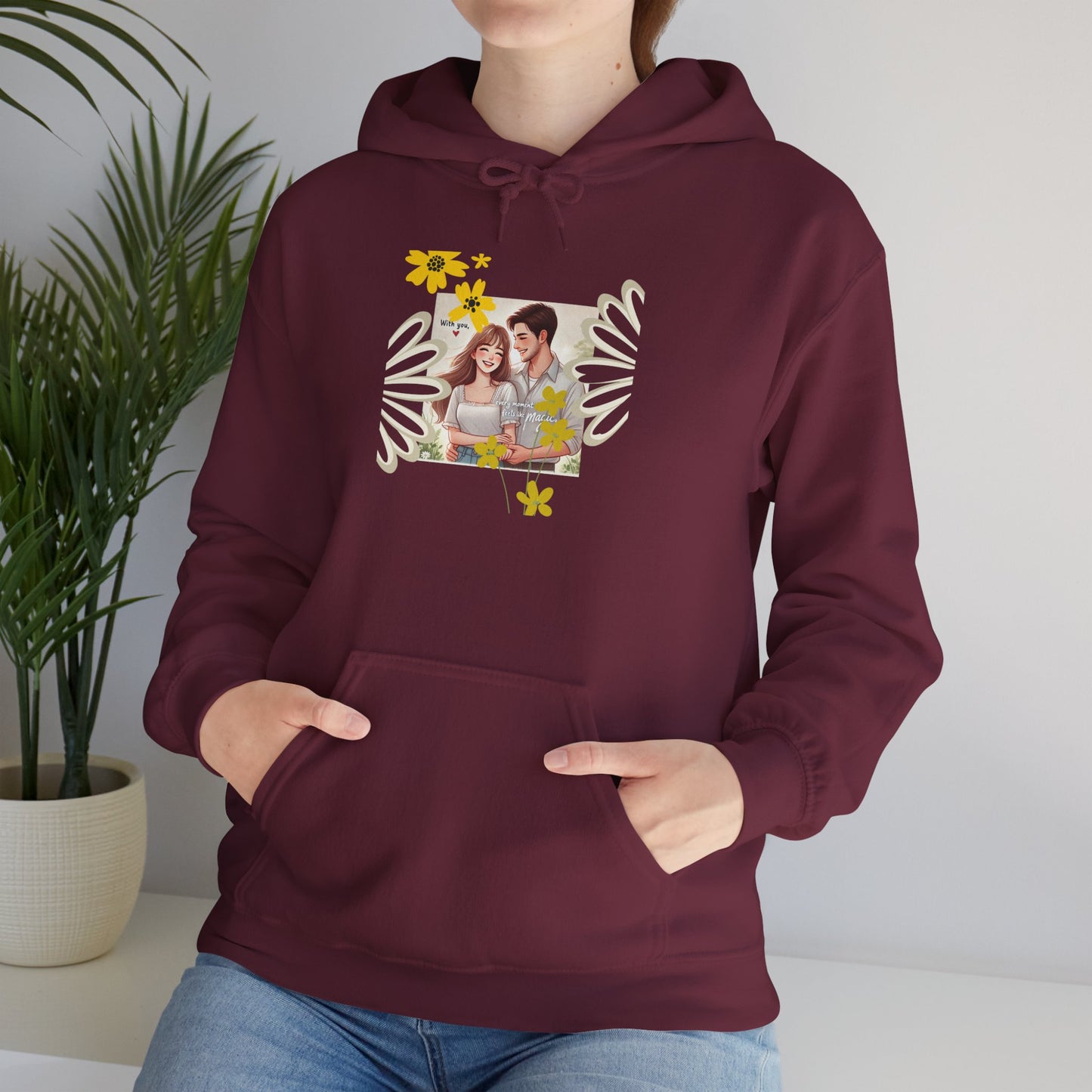 Romantic Couple Hooded Sweatshirt, Cozy Sweatshirts, Couple Gift, Valentine's Day Hoodie, Unisex Hooded Sweatshirt, Floral Hoodies