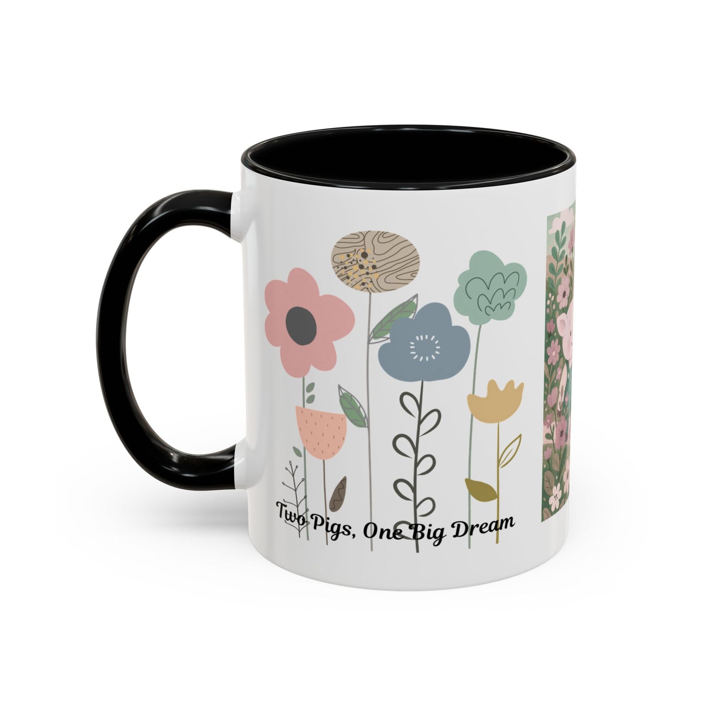 Charming Piggy Coffee Mug, Cute Animal Tea Cup, Floral Design Drinkware, Gift for Animal Lovers, Kitchen Decor, Unique Birthday Gift