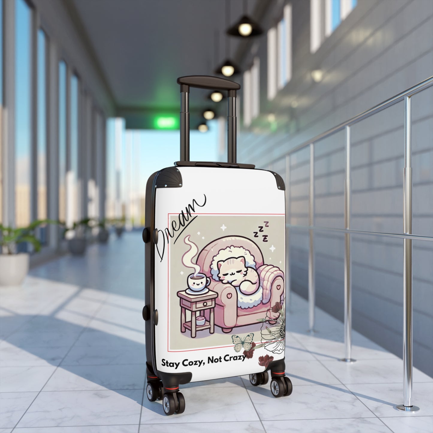Cozy Cat Suitcase, Adorable Travel Luggage, Vacation Gear, Gift for Pet Lovers, Stay Cozy Not Crazy Design