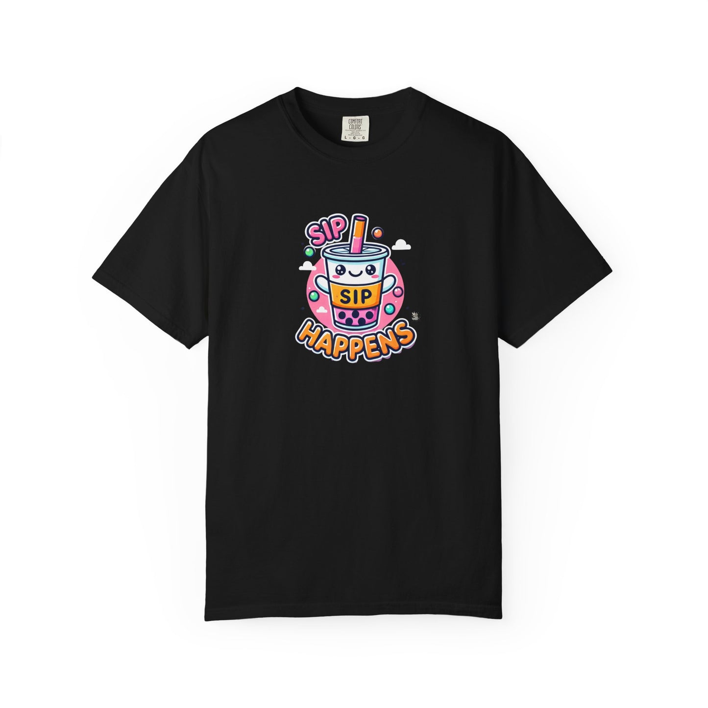Kawaii Sip Happens T-Shirt, Cute Graphic Tee for Bubble Tea Lovers, Fun Casual Wear, Gift for Boba Tea Fans, Quirky Everyday Style