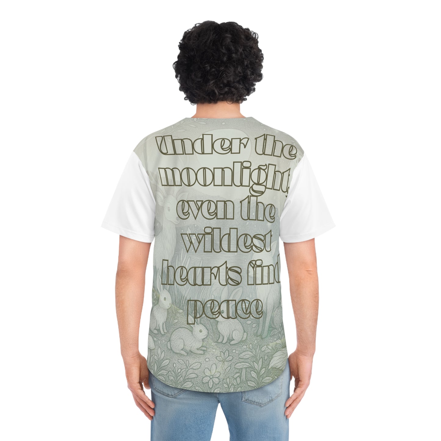 Men's Moonlit Fantasy Jersey, Nature-Inspired Baseball Jersey, Unique Graphic Tee, Woodland Animal Apparel, Gift for Nature Lovers, [...]