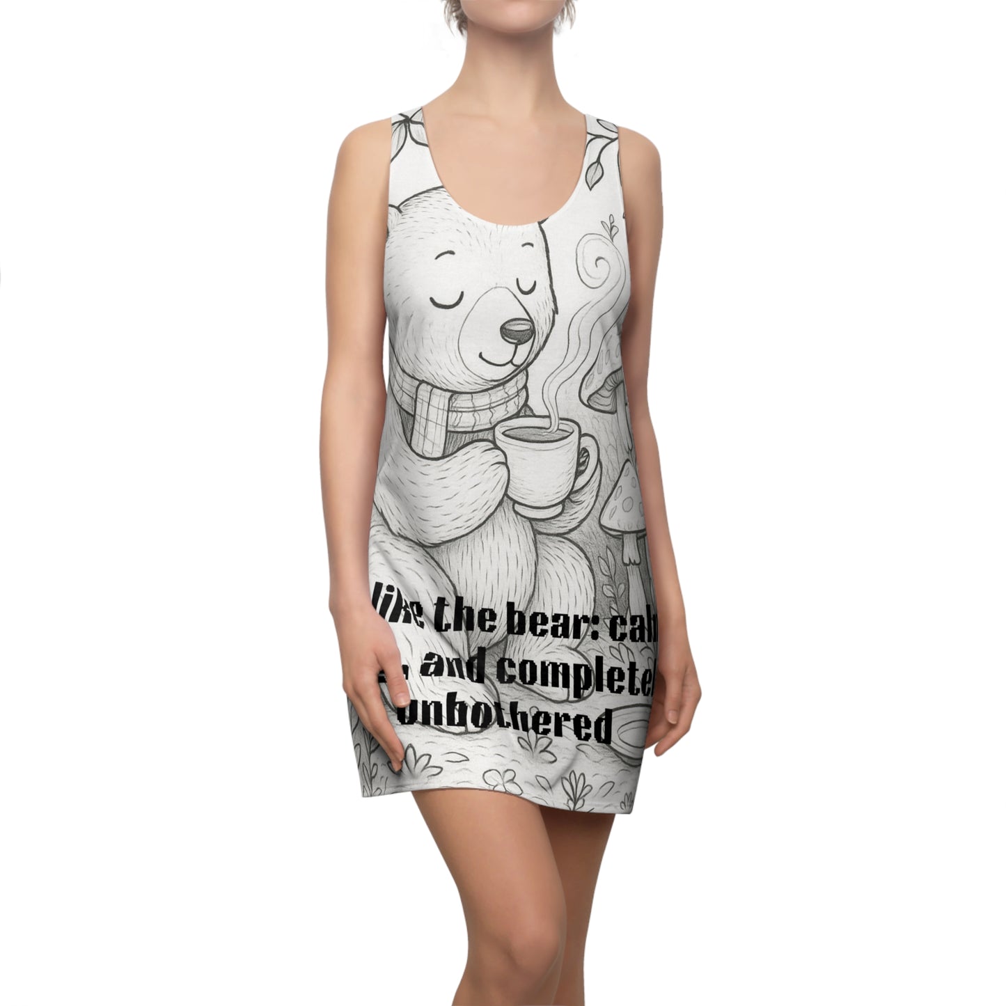 Cozy Bear Racerback Dress, Cute Animal Print Dress, Relaxed Vibes Outfit, Casual Summer Dress, Gift for Nature Lovers